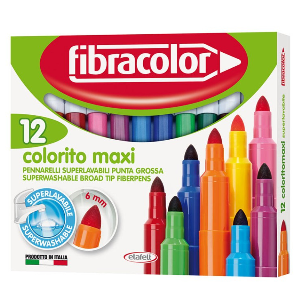 Fibracolor - Μαρκαδόροι Colorito MAXI 12 Χρωμάτων Μύτη 6mm - To Aeroplanaki