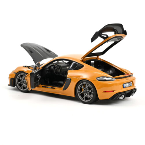 Alternative view of Porsche Cayman GT4 RS w/Weissach 2023 Bahama Yellow Pack 1:18